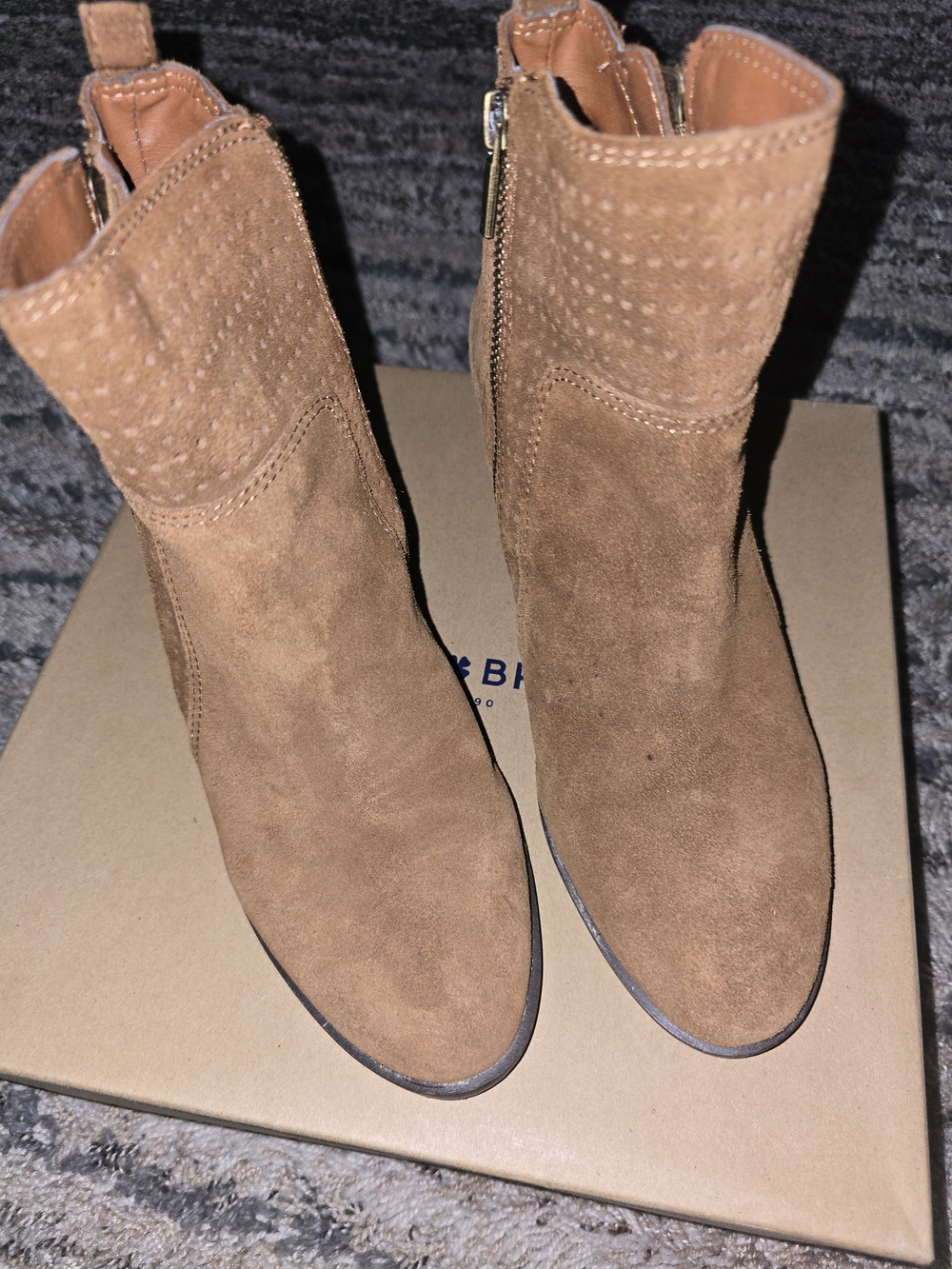Lucky Brand Tan Suede Ankle Booties with Side Zip